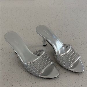 Silver Mesh Slide Heels - Women
